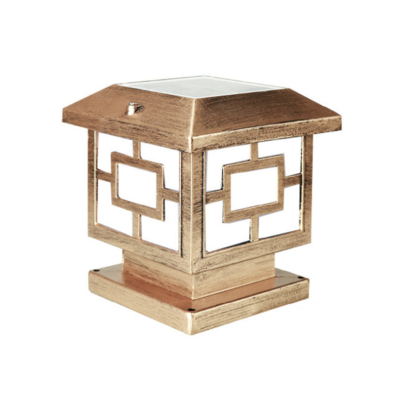 Metal Contemporary Pillar Lamp Square Shape Outdoor Waterproof Light with Acrylic Shade