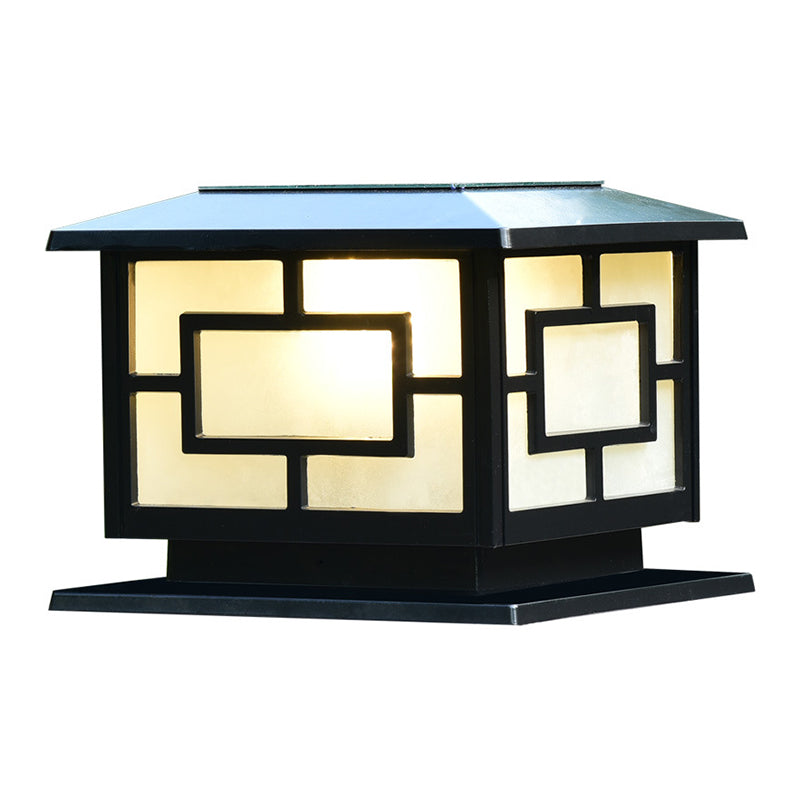 Metal Contemporary Pillar Lamp Square Shape Outdoor Waterproof Light with Acrylic Shade