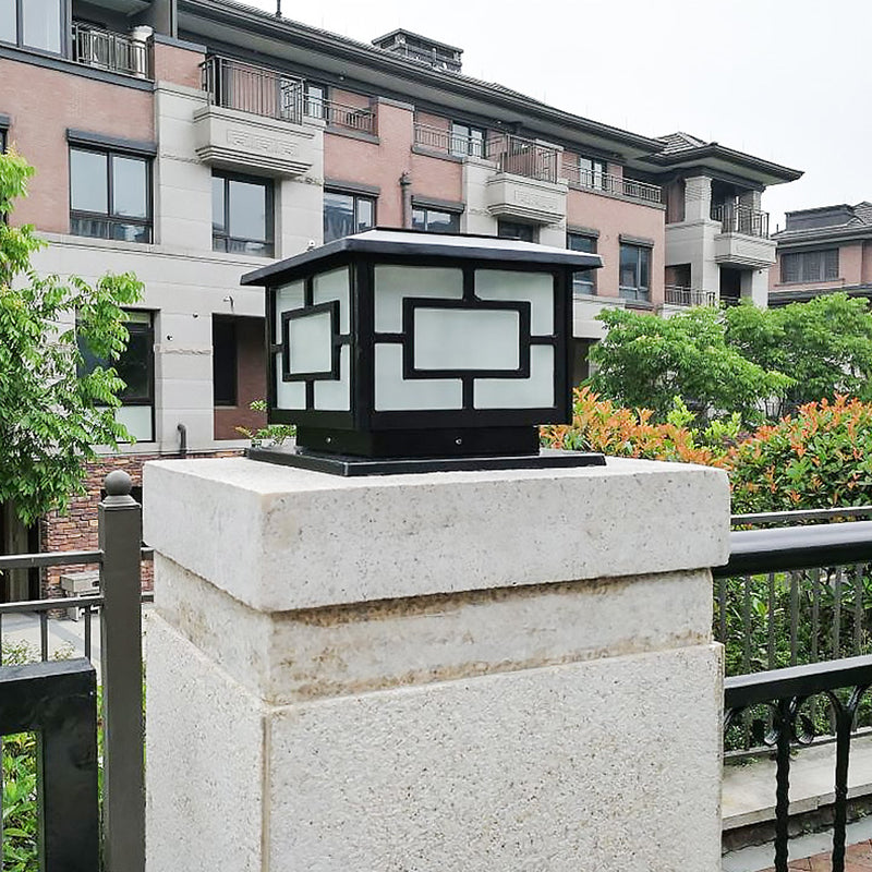 Metal Contemporary Pillar Lamp Square Shape Outdoor Waterproof Light with Acrylic Shade