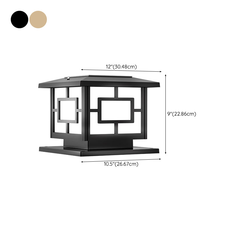 Metal Contemporary Pillar Lamp Square Shape Outdoor Waterproof Light with Acrylic Shade
