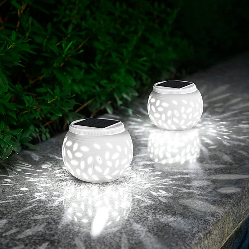 Contemporary Metal Pillar Lamp Drum Shape Outdoor Waterproof Light with Ceramic Shade