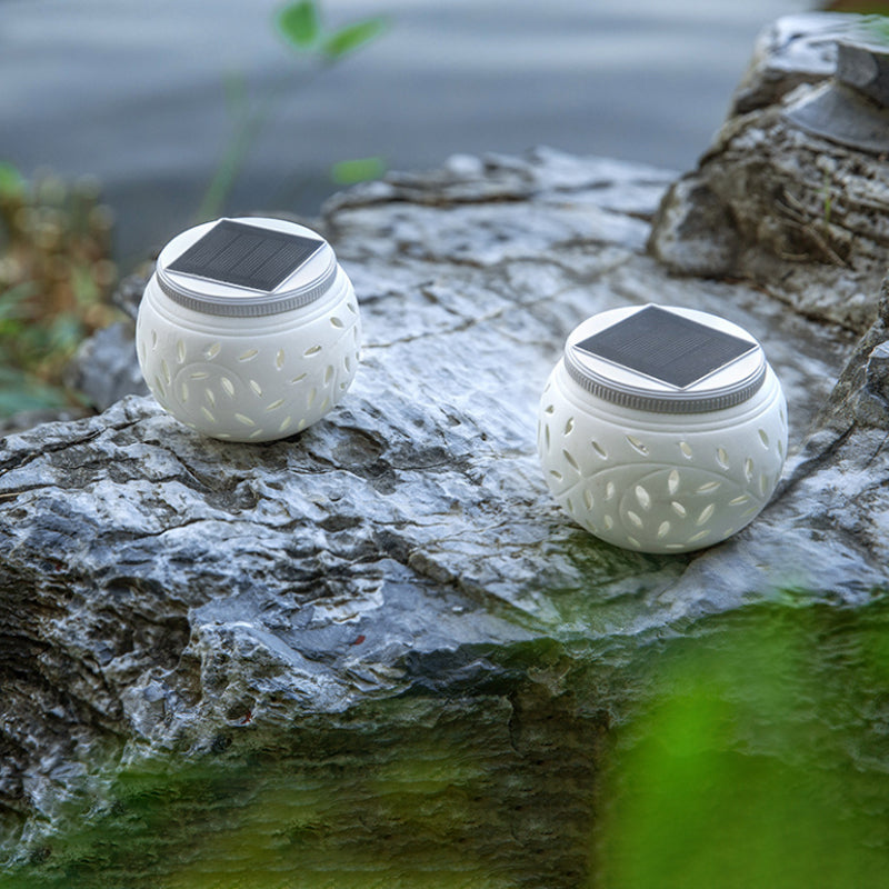 Contemporary Metal Pillar Lamp Drum Shape Outdoor Waterproof Light with Ceramic Shade