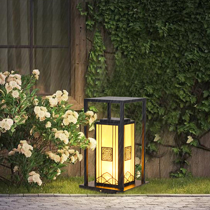 Contemporary Metal Pillar Lamp Rectangle Shape Outdoor Waterproof Light with Stone Shade
