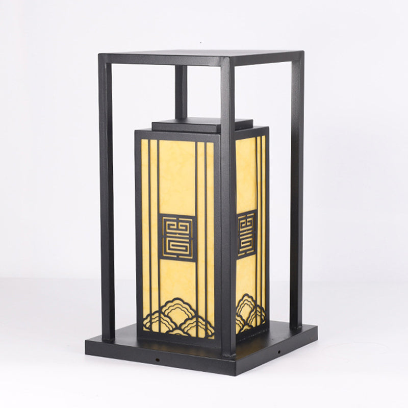 Contemporary Metal Pillar Lamp Rectangle Shape Outdoor Waterproof Light with Stone Shade