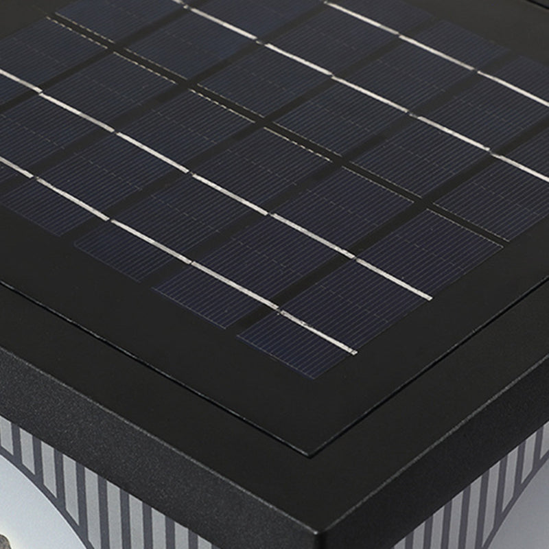 Modern Metal Solar Pillar Lamp Square Shape Outdoor Waterproof Light in Black