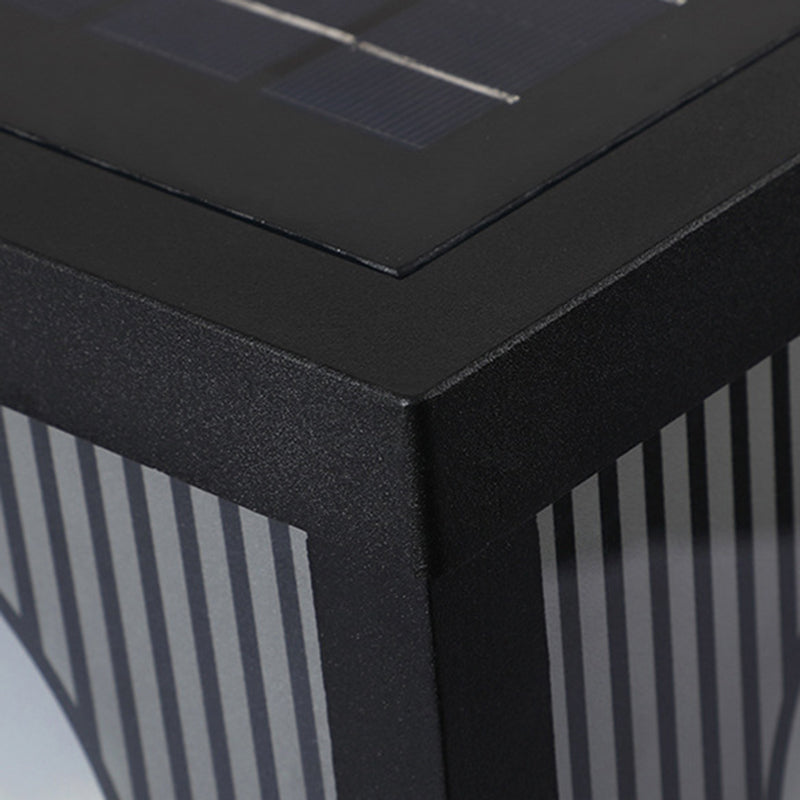 Modern Metal Solar Pillar Lamp Square Shape Outdoor Waterproof Light in Black