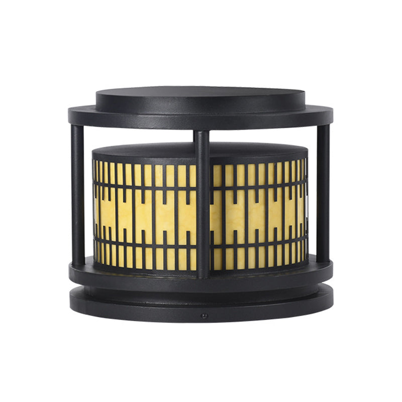 Modern Metal Solar Pillar Lamp Round Shape Outdoor Waterproof Light in Black