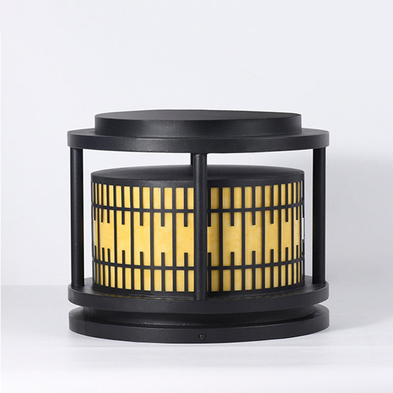 Modern Metal Solar Pillar Lamp Round Shape Outdoor Waterproof Light in Black