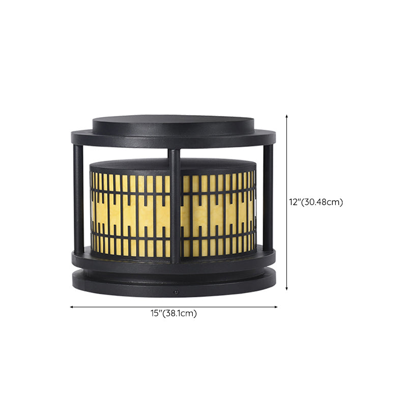 Modern Metal Solar Pillar Lamp Round Shape Outdoor Waterproof Light in Black