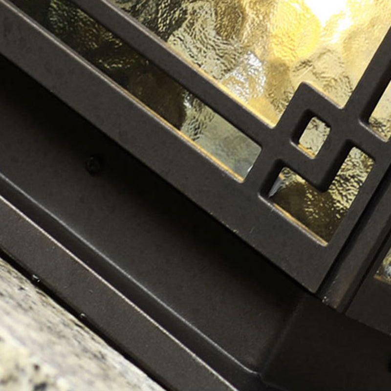 Contemporary Metal Pillar Lamp Square Shape Outdoor Waterproof Light with Glass Shade