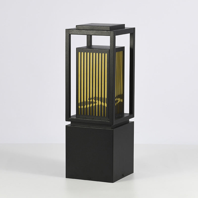 Modern Metal Solar Pillar Lamp Rectangle Shape Outdoor Waterproof Light in Black