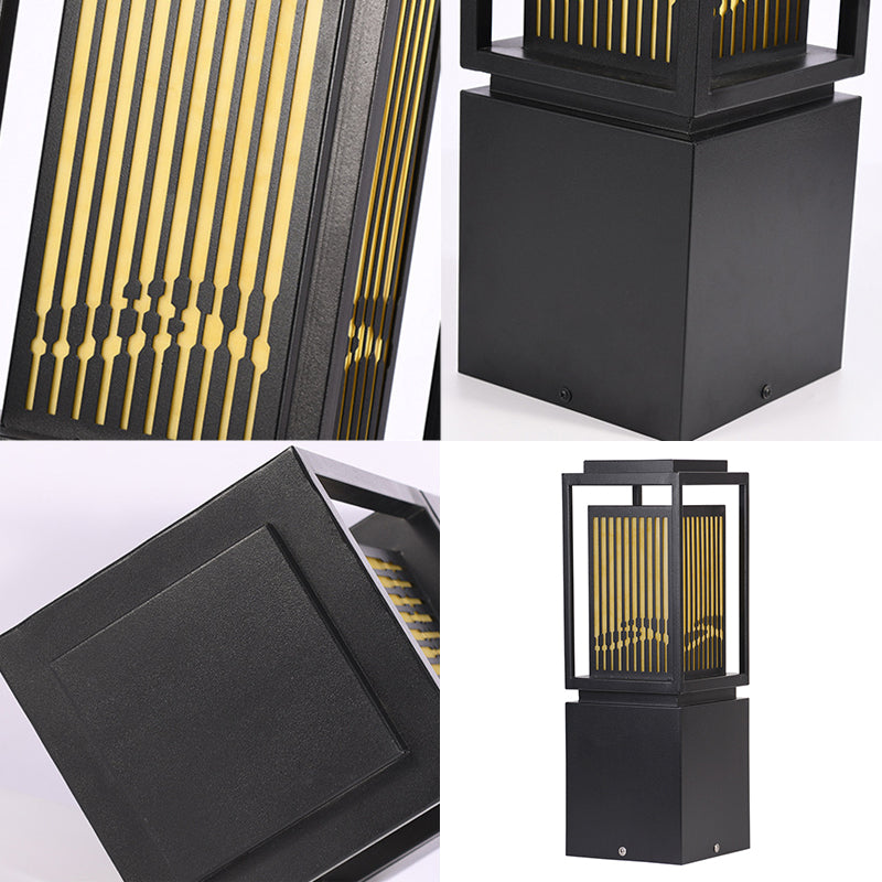 Modern Metal Solar Pillar Lamp Rectangle Shape Outdoor Waterproof Light in Black