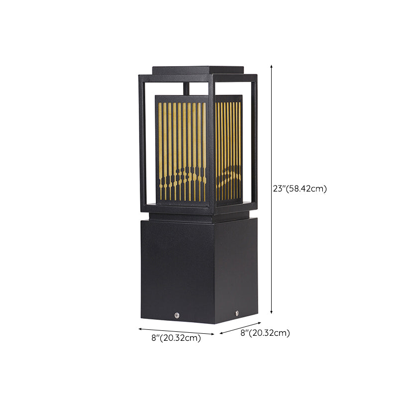 Modern Metal Solar Pillar Lamp Rectangle Shape Outdoor Waterproof Light in Black