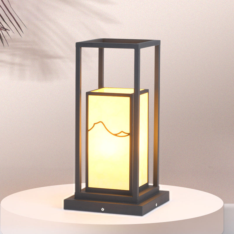 Modern Metal Pillar Lamp Rectangle Shape Outdoor Waterproof Light in Black