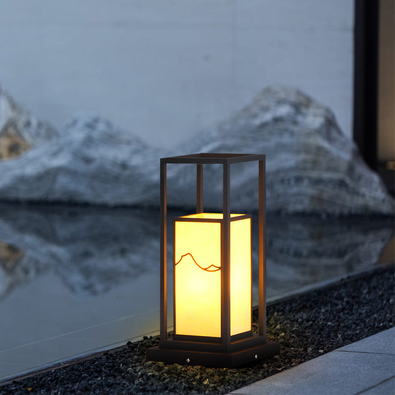 Modern Metal Pillar Lamp Rectangle Shape Outdoor Waterproof Light in Black