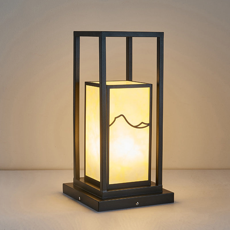 Modern Metal Pillar Lamp Rectangle Shape Outdoor Waterproof Light in Black