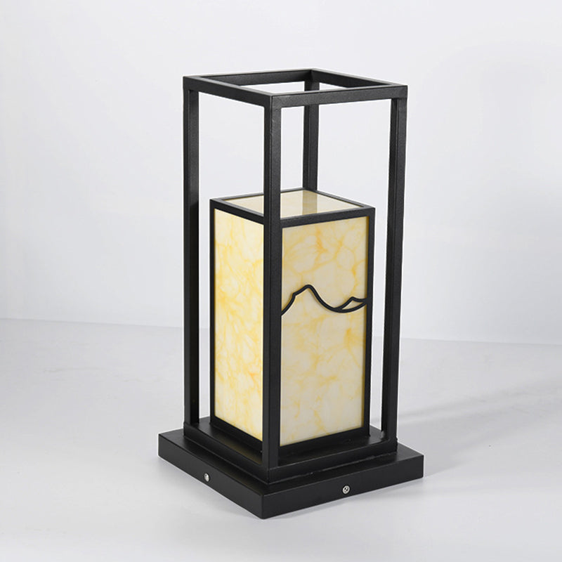 Modern Metal Pillar Lamp Rectangle Shape Outdoor Waterproof Light in Black