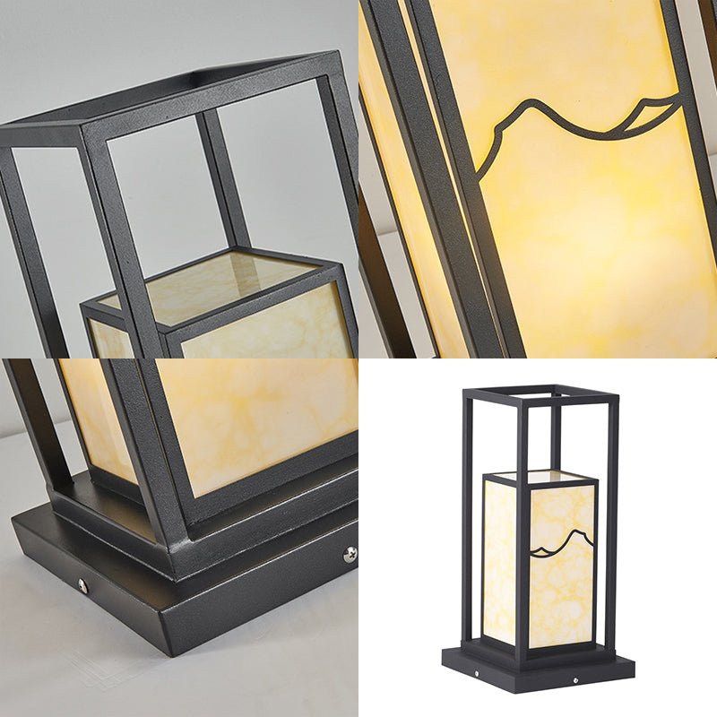 Modern Metal Pillar Lamp Rectangle Shape Outdoor Waterproof Light in Black