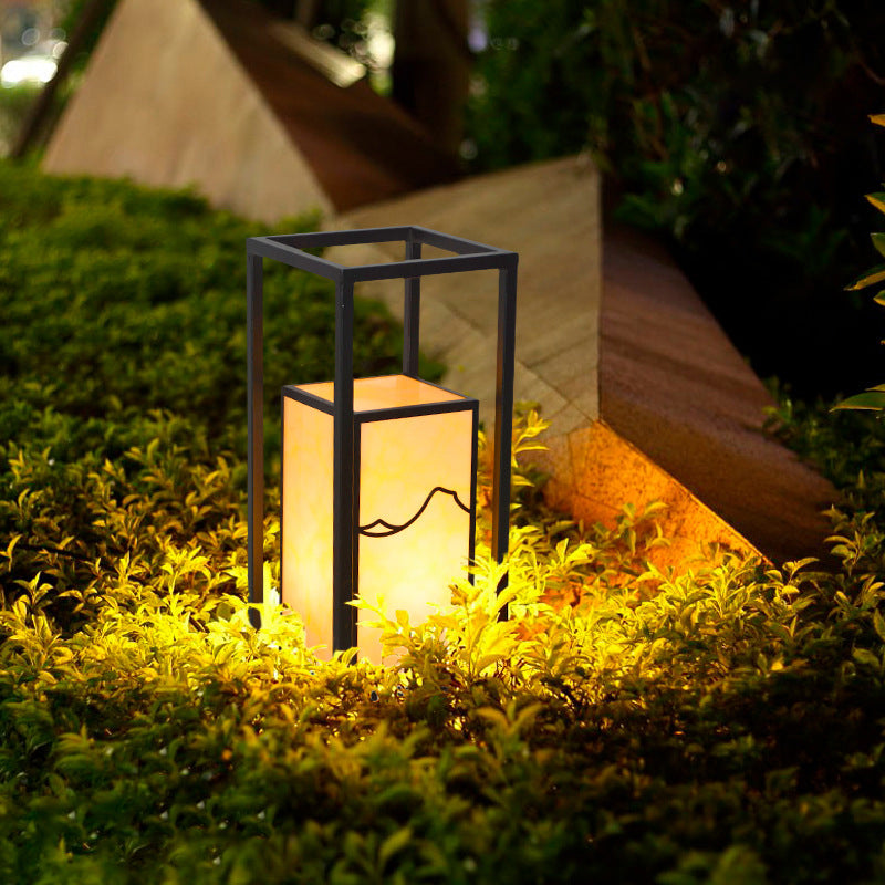 Modern Metal Pillar Lamp Rectangle Shape Outdoor Waterproof Light in Black