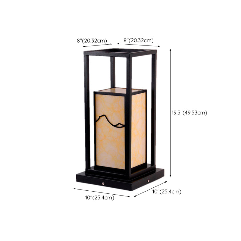 Modern Metal Pillar Lamp Rectangle Shape Outdoor Waterproof Light in Black