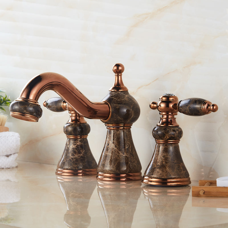 Widespread Bathroom Faucet Low Arc 3 Holes Lever Handles Faucet