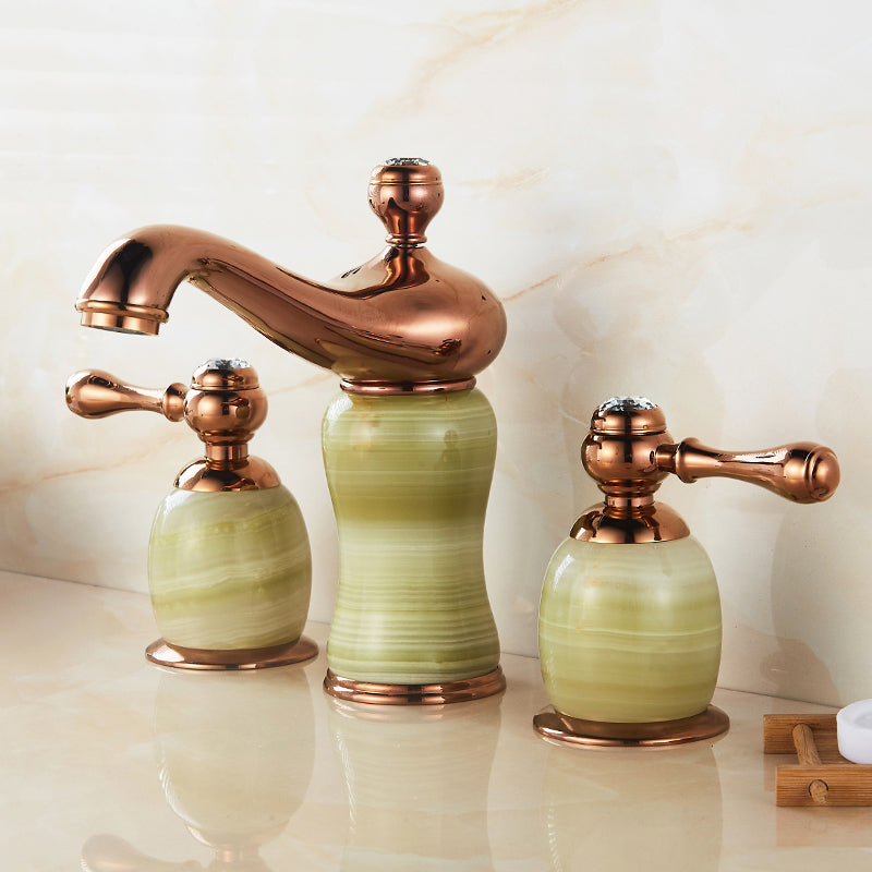 Widespread Bathroom Faucet Low Arc 3 Holes Lever Handles Faucet