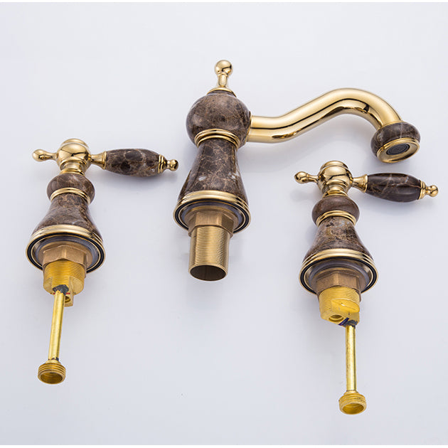 Widespread Bathroom Faucet Low Arc 3 Holes Lever Handles Faucet
