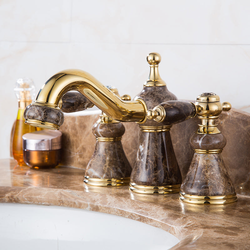 Widespread Bathroom Faucet Low Arc 3 Holes Lever Handles Faucet