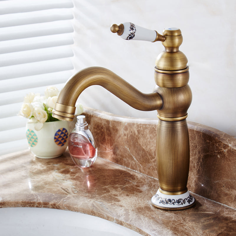 Circular Vessel Sink Bathroom Faucet Single Handle High Arc Vessel Faucet