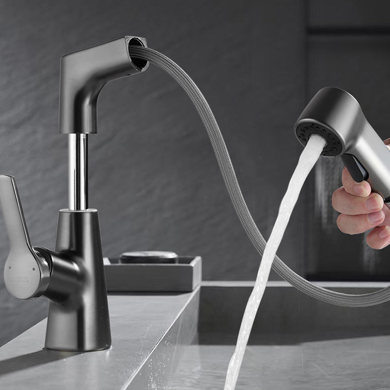 Swivel Spout Sink Faucet Brass Bathroom Low Arc Lifting Faucet