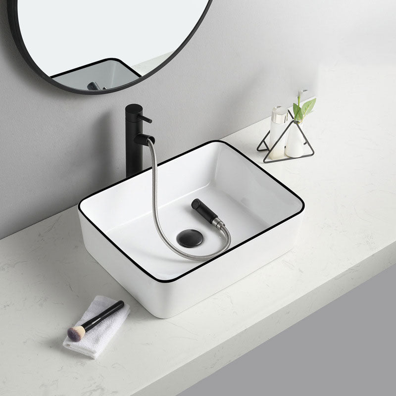 Contemporary Bathroom Sink with Pop-Up Drain Rectangular Vessel Bathroom Sink Only