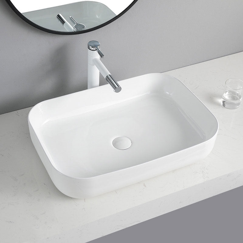 Contemporary Bathroom Sink Porcelain Rectangular Vessel Lavatory Sink Only