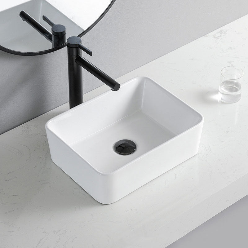 Contemporary Bathroom Sink Porcelain Rectangular Vessel Lavatory Sink Only
