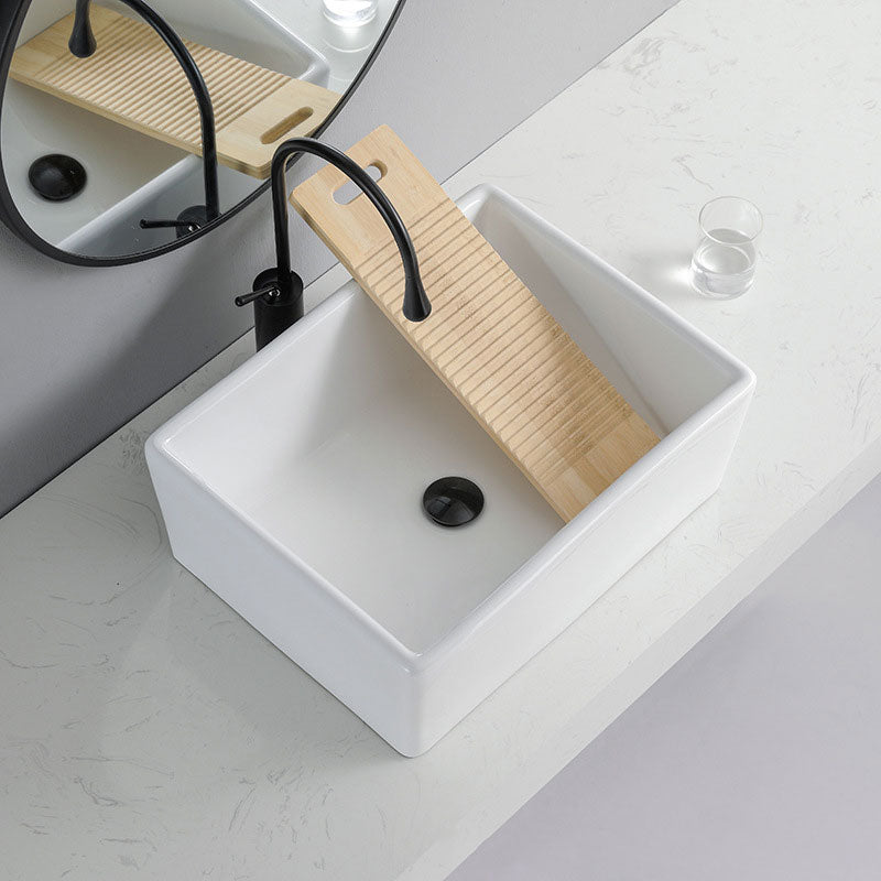 Contemporary Bathroom Sink Porcelain Rectangular Vessel Lavatory Sink Only