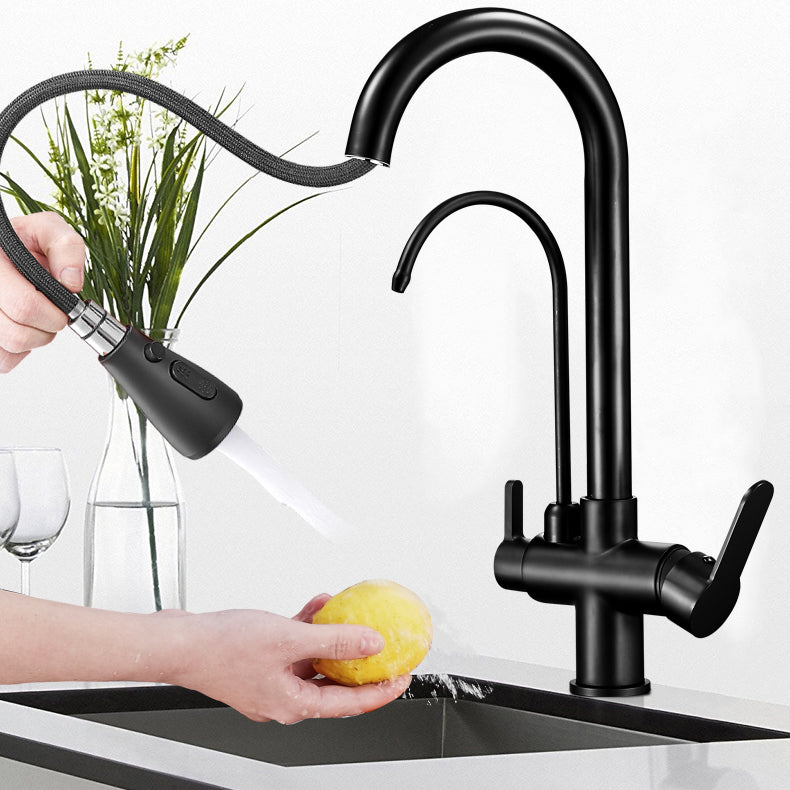 Black Kitchen Sink Ceramic Pull-out Faucet Anti-spill Rod Handle Sink