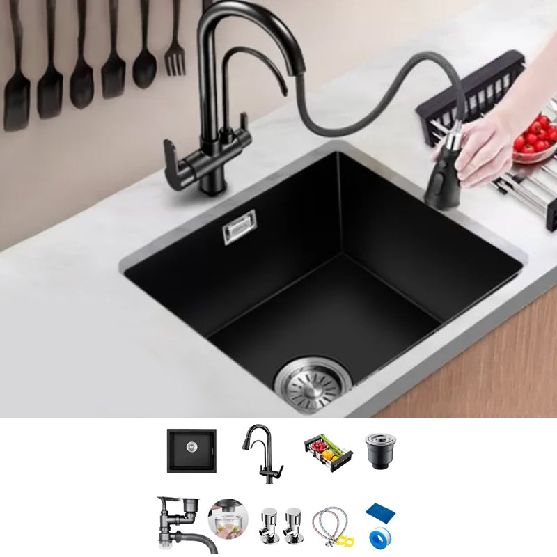 Black Kitchen Sink Ceramic Pull-out Faucet Anti-spill Rod Handle Sink