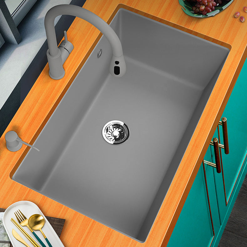 Modern Kitchen Sink Rectangular Grey Faucet Pull-out Anti-spill Sink