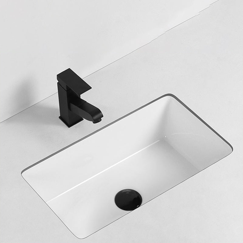 Rectangular Bathroom Sink in White with Overflow Porcelain Undermount Sink