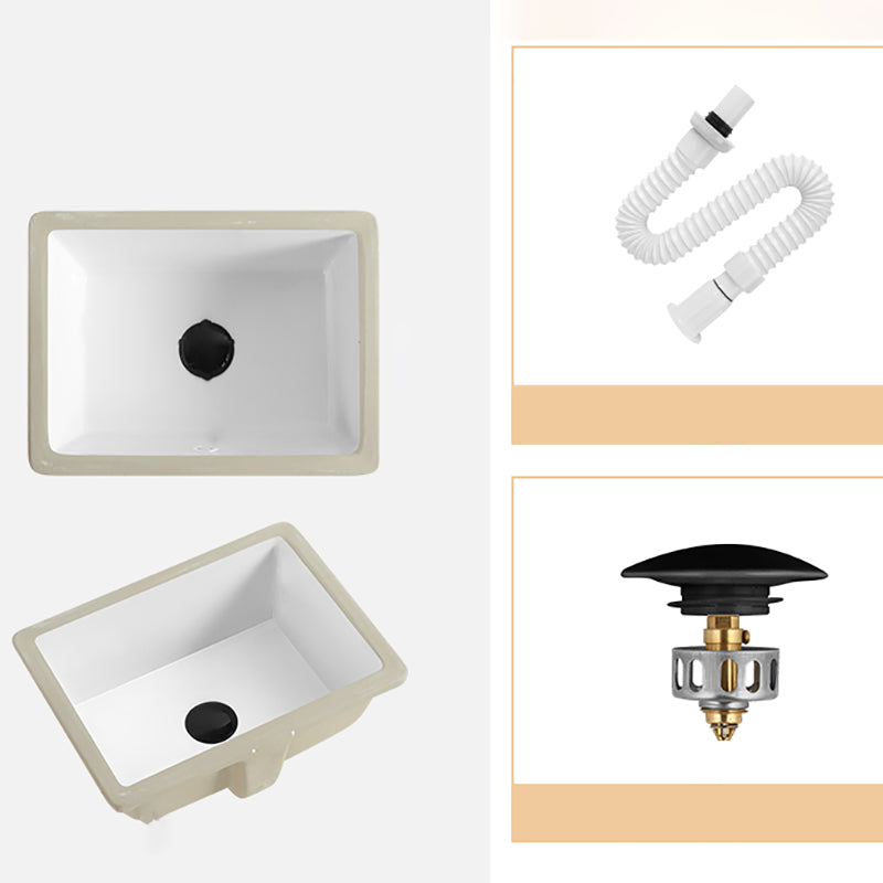 Rectangular Bathroom Sink in White with Overflow Porcelain Undermount Sink