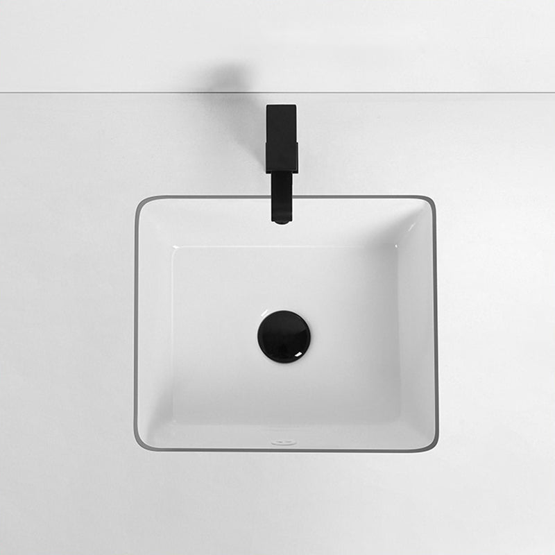 Rectangular Bathroom Sink in White with Overflow Porcelain Undermount Sink