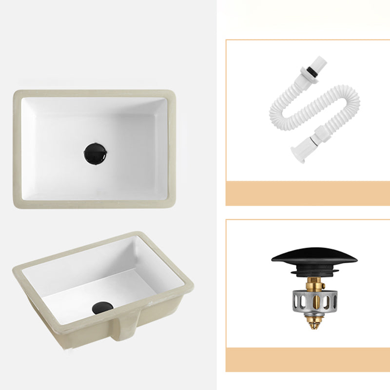 Rectangular Bathroom Sink in White with Overflow Porcelain Undermount Sink