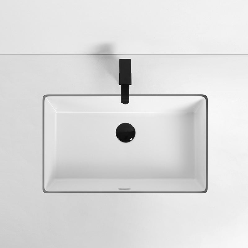 Rectangular Bathroom Sink in White with Overflow Porcelain Undermount Sink