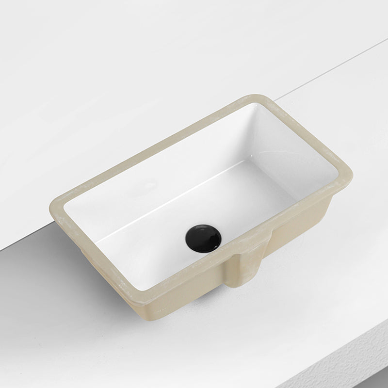 Rectangular Bathroom Sink in White with Overflow Porcelain Undermount Sink