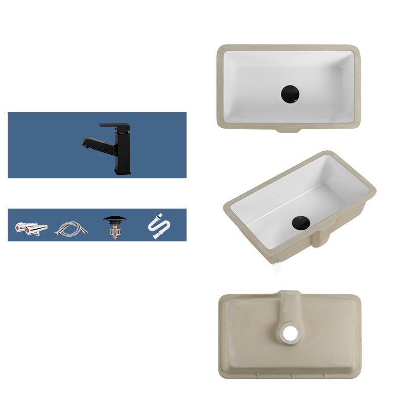 Rectangular Bathroom Sink in White with Overflow Porcelain Undermount Sink