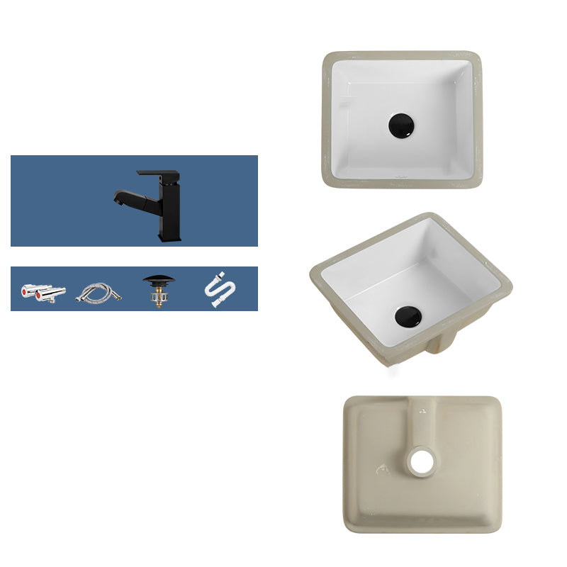 Rectangular Bathroom Sink in White with Overflow Porcelain Undermount Sink
