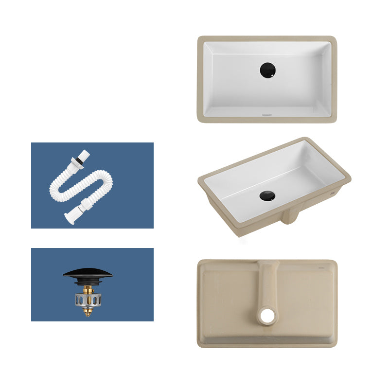 Rectangular Bathroom Sink in White with Overflow Porcelain Undermount Sink