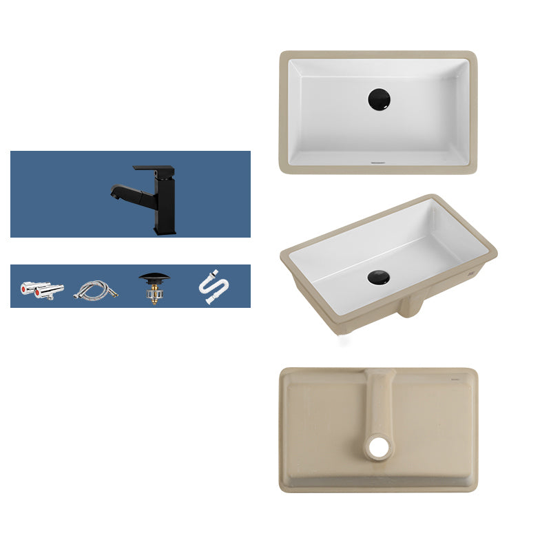 Rectangular Bathroom Sink in White with Overflow Porcelain Undermount Sink