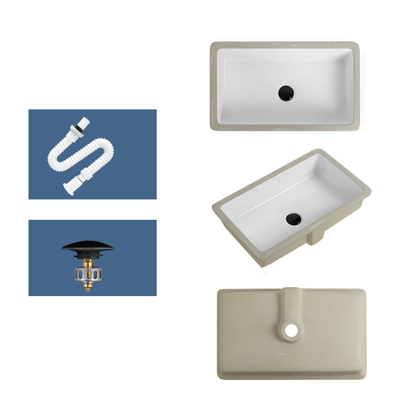 Rectangular Bathroom Sink in White with Overflow Porcelain Undermount Sink