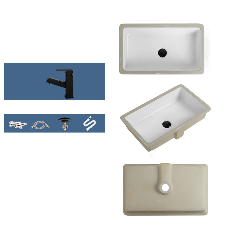 Rectangular Bathroom Sink in White with Overflow Porcelain Undermount Sink