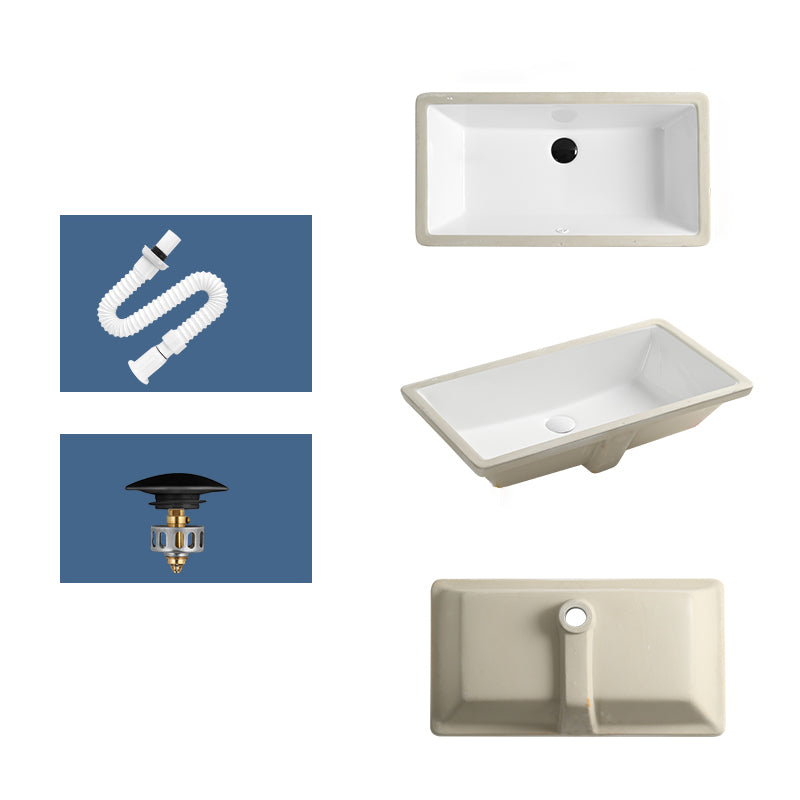 Rectangular Bathroom Sink in White with Overflow Porcelain Undermount Sink